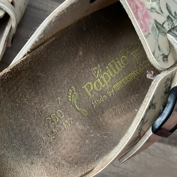 Birkenstock Papillio Boston Poetry Leather Ivory Floral Slip-on Clog Mule - Picture 3 of 5